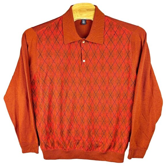 Oxford Golf Sweater Men's XL Rust Red Argyle Wool Long Sleeve Pullover - Picture 1 of 8